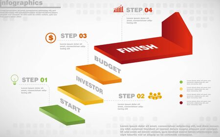 illustrations vector of 3d infographics design and business marketing icons with 4 options or processes layout, diagram, annual report, web design.のイラスト素材