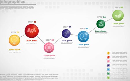 illustrations vector of infographics design and business marketing icons with 7 options or processes layout, diagram, annual report, web design.のイラスト素材