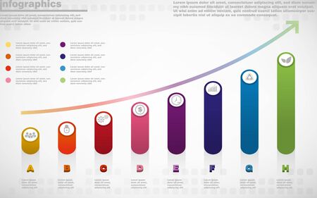 illustrations vector of infographics design and business marketing icons with 8 options or processes layout, diagram, annual report, web design.のイラスト素材