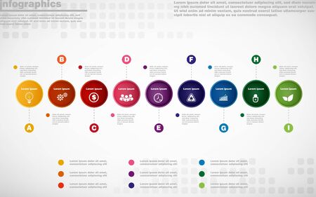 illustrations vector of infographics design and business marketing icons with 9 options or processes layout, diagram, annual report, web design.のイラスト素材