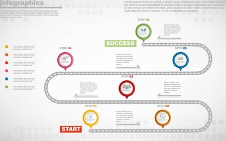 illustrations vector of infographics design and business marketing icons with 6 options or processes layout, diagram, annual report, web design.のイラスト素材