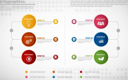 illustrations vector of 3d infographics design and business marketing icons with 6 options or processes layout, diagram, annual report, web design.のイラスト素材