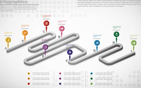 illustrations vector of infographics design and business marketing icons with 9 options or processes layout, diagram, annual report, web design.のイラスト素材