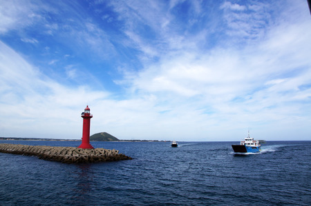 This is a Ship and lighthouse in jejuのeditorial素材