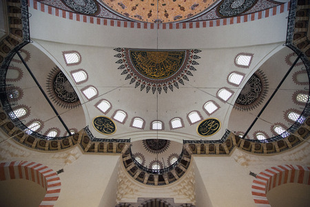 Inside of Mosque. With beautiful mosque dome ceiling decorated and thousands of hand made tiles. 20...
