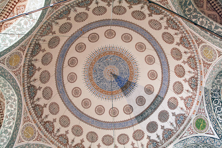 Inside of Mosque. With beautiful mosque dome ceiling decorated and thousands of hand made tiles. 20 aug, 2014. Istanbul, Turkeyのeditorial素材