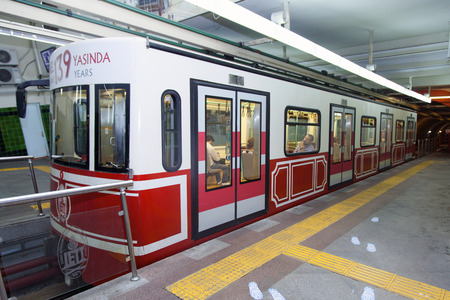 ISTANBUL, TURKEY - NOVEMBER 24: Interior of metro station Taksim in November 24, 2013 in Istanbul, Turkey. Metro began work December 10, 2000.のeditorial素材