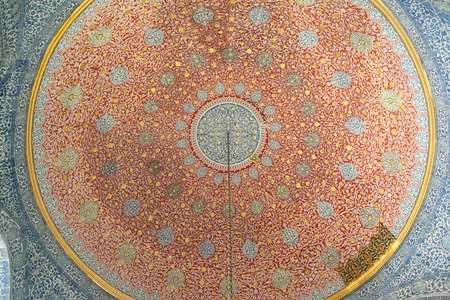 Inside of Mosque. With beautiful mosque dome ceiling decorated and thousands of hand made tiles. 20 aug, 2014. Istanbul, Turkeyのeditorial素材