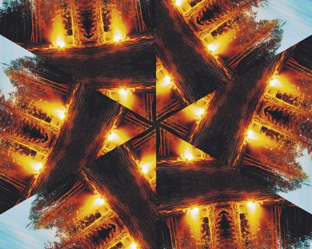 The abstract image of a fire in  night wood. Illustration.の写真素材