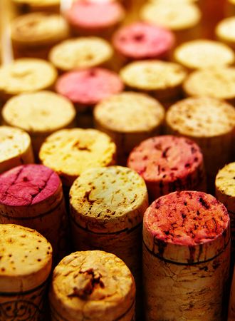 group of wine corks, tops closeupの写真素材