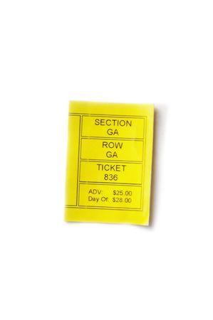 yellow ticket stub isolated on white backgroundの写真素材