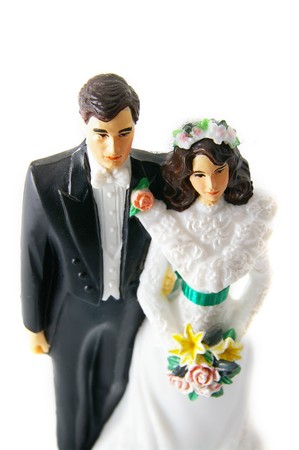 bride and groom figures isolated on a white backgroundの写真素材