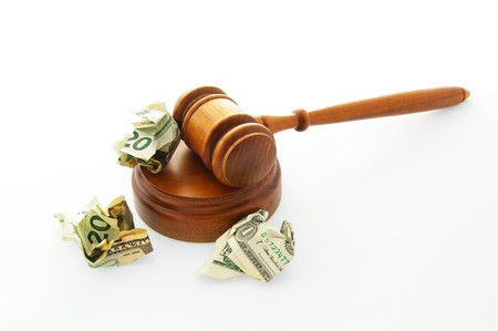 court legal gavel with crumpled cashの写真素材