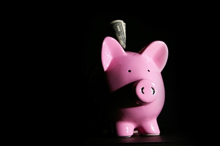 piggy bank and U.S. dollar, on blackの写真素材
