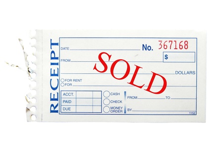 paper receipt, on white with Sold textの写真素材