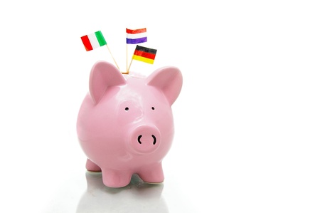piggy bank with flags from Europeの写真素材