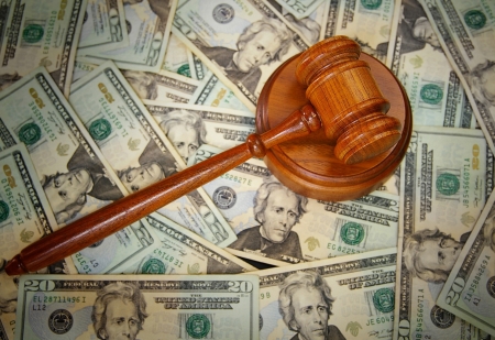 court gavel on U S  Twenty dollar billsの写真素材