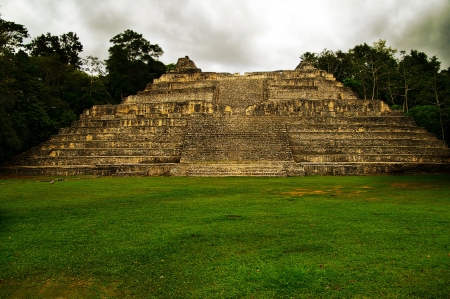 Ancient Mayan temple in Caracol, Belize, Central Americaの写真素材