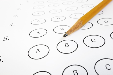 Closeup of a test answer sheet and pencil                               の写真素材