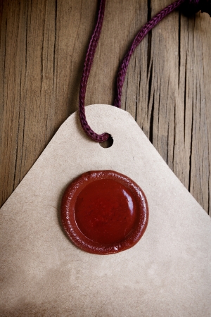 a blank circular wax stamp on vintage paper with string                               の写真素材