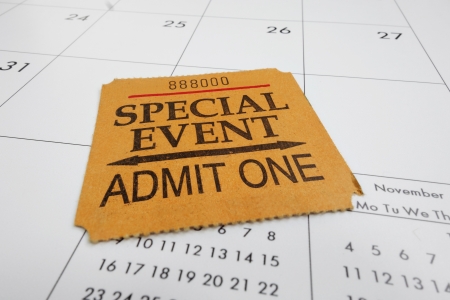closeup of a Special Event ticket stub on a calendar                               の写真素材