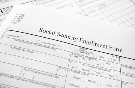  Closeup of a Social Security enrollment form                              の写真素材