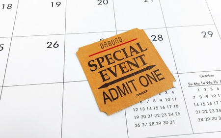  Special Event ticket stub on a calendar                              の写真素材