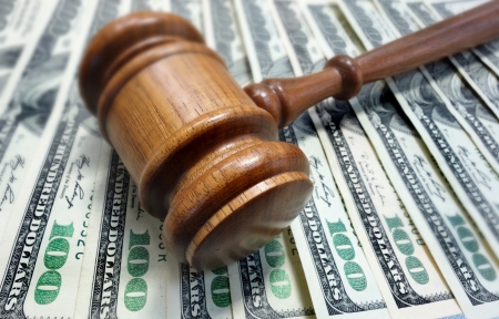 court gavel on  100 bills - legal concept                               の写真素材