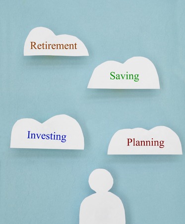 Paper cutout figure with financial related cloud text                               の写真素材