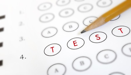 Multiple choice exam with Test text in redの写真素材