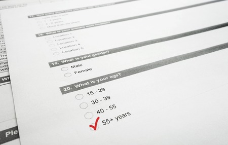 Closeup of a survey form with 55+ checked - baby boomer conceptの写真素材