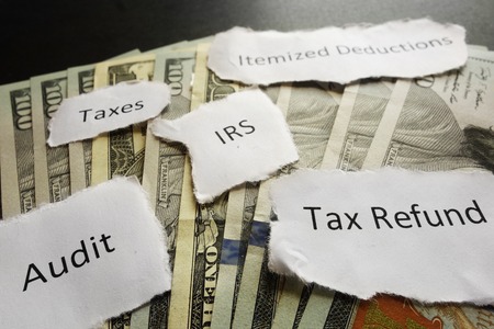 IRS tax related paper notes on cashの写真素材