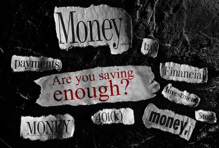 Financial related news items and retirement savings concept textの写真素材