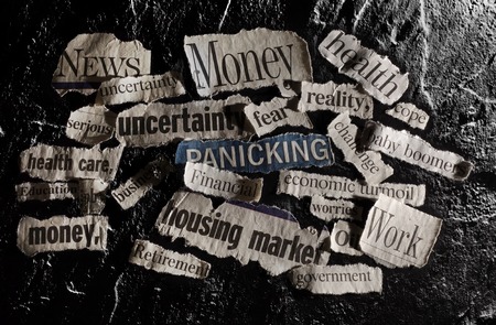 Newspaper headlines with economic related topicsの写真素材