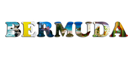 Bermuda text with assorted images of the island, isolated on whiteの写真素材