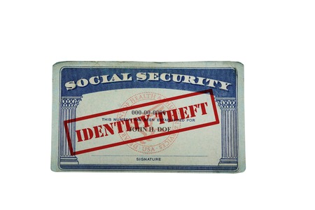social security card with Identity Theft text, isolated on whiteの写真素材