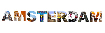 Amsterdam illustration made up of assorted images from around the cityの写真素材