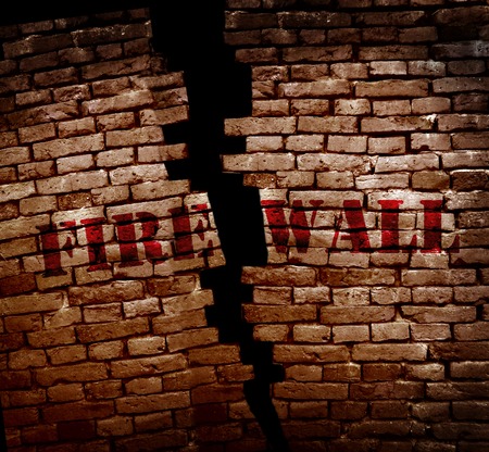 Firewall text on cracked brick wall -- Internet security conceptの写真素材