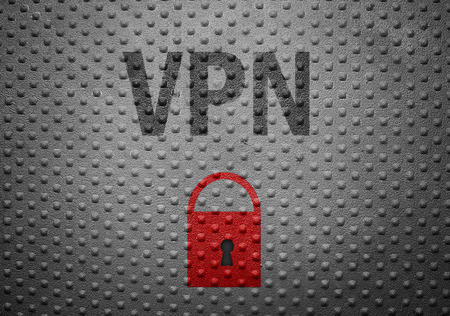 VPN text on metal with red lock symbol -- Virtual Private Network or Internet security conceptの写真素材