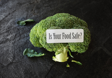 Broccoli with Is Your Food Safe? labelの写真素材