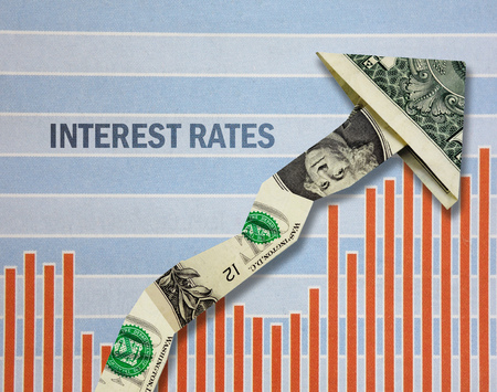 Dollar arrow over chart with Interest Rate textの写真素材