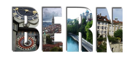 Assorted images of Bern Switzerland in collage over white backgroundの写真素材