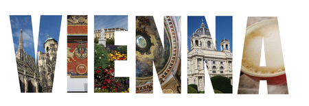 Assorted images of Vienna Austria in collage over white backgroundの写真素材