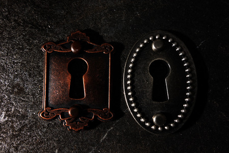 Two vintage locks on textured backgroundの写真素材