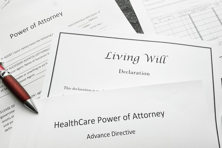 Power of Attorney, Living Will, and Healthcare Power of Attorney documentsの写真素材
