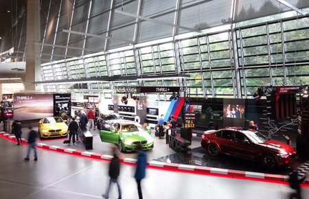MUNICH,GERMANY - 9-14-2017: Interior of BMW World (BMW Welt) museum and showroom in Munichのeditorial素材