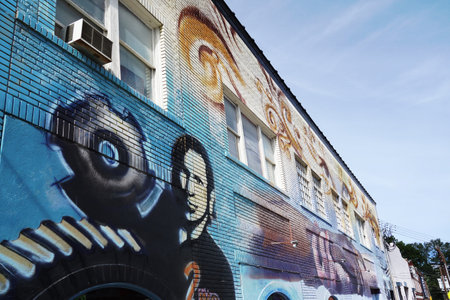 DURHAM,NC/USA - 10-23-2018: A building mural on Main St. near downtown Durham, NC, one of several throughout downtownのeditorial素材