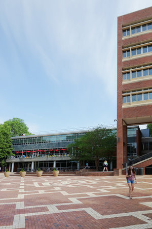 RALEIGH,NC/USA - 4-25-2019: The brickyard in front of D.H. Hill library on the campus of North...