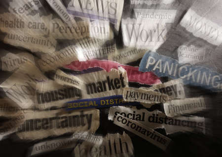 Virus and economic related blurred news headlinesの写真素材