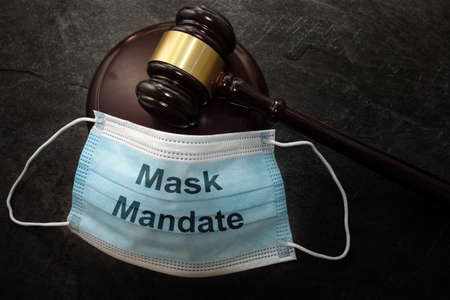 Court legal gavel and Mask Mandate facemaskの写真素材